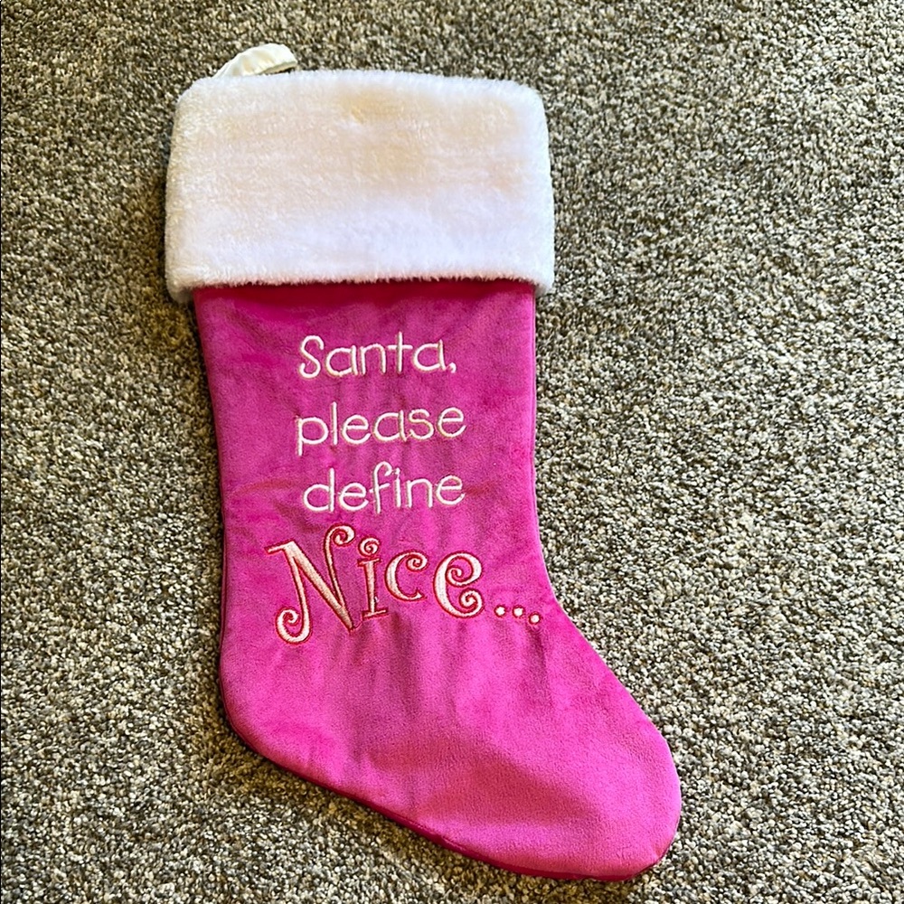 Pink Christmas Stocking with White Cuff
